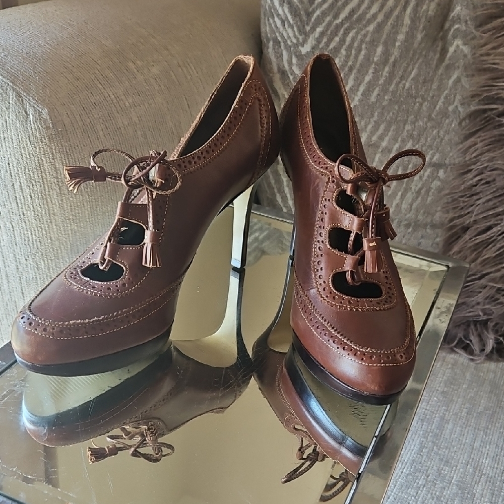 Talbots Brown Leather Heels with Tassel Detail Great Condition.